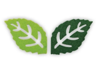 Dekoracje filcowe li�cie 65x37mm a�urowe zielone jasne, zielone ciemne 20szt. TITWLK26