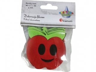 Filcowe jab�ka 3D 80x65mm u�miechni�te czerwono-zielone 4szt.