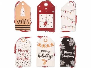 ZAWIESZKI DO PREZENT�W ZE SZNURKIEM, MERRY HOLIDAYS, 24 SZT. [opakowanie=6szt] BN-DLP