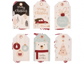 ZAWIESZKI DO PREZENT�W ZE SZNURKIEM, CHRISTMAS PASTELS, 24 SZT. [opakowanie=6szt] BN-DLP