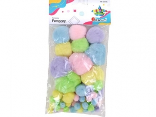 Pompony akrylowe mix 50mmx5szt., 35mmx5szt., 25mmx7szt., 15mmx15szt., 10mmx28szt. mix kolorów pastelowych 60szt. TITWLK26
