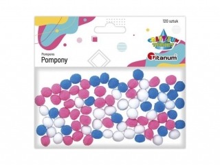 Pompony poliestrowe 10mm 120szt. mix kolorów: biały, różowy, niebieski