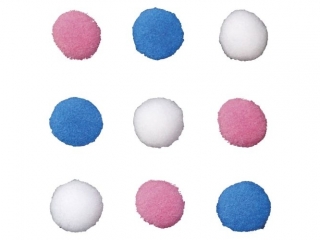 Pompony poliestrowe 10mm 120szt. mix kolor�w: bia�y, r�owy, niebieski