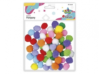 Pompony poliestrowe 20mm mix kolorów: biały, żółty, pomarańczowy, czerwony, różowy, wrzosowy, fioletowy, jasnozielony, zielony, błękitny 60szt.