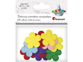 Dekoracje samoprzylepne materia�owe kwiaty 33x33mm mix kolor�w 12szt. TITWLK26