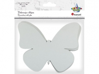 Dekoracje kartonowe białe z klejem motyl 14, 4x11, 7cm 5szt. grubość kartonu 1mm TITWLK26