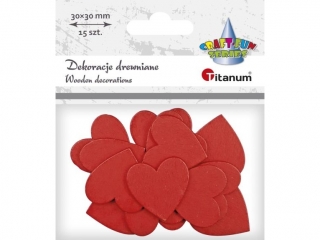 Drewniane serca 30x30mm czerwone 15szt. sklejka 2mm