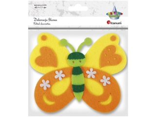 Filcowy motyl 3D 150x125mm ��to-pomara�czowo-zielony 1szt.