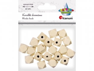 Koraliki drewniane kostki ze �ci�tymi rogami 10x10mm otw�r O3mm naturalne drewno 20szt.