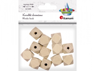 Koraliki drewniane kostki ze �ci�tymi rogami 14x14mm otw�r O3mm naturalne drewno 12szt.
