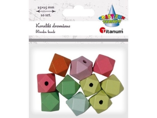 Koraliki drewniane kostki ze �ci�tymi rogami 15x15mm otw�r O4mm kolory nasycone 10szt.