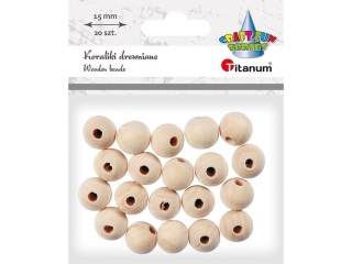 Koraliki drewniane okr�g�e O15mm otw�r O5mm naturalne drewno 20szt.
