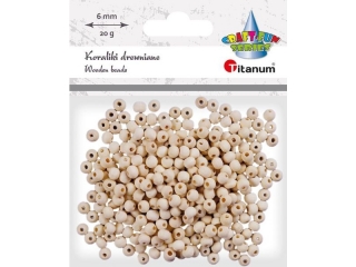 Koraliki drewniane okr�g�e O6mm otw�r O2mm naturalne drewno 20g (oko�o 208szt.)