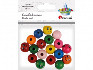 Koraliki drewniane okr�g�e z twarz� O14mm otw�r O4mm kolory nasycone 18szt.