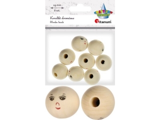 Koraliki drewniane okr�g�e z twarz� O19mm otw�r O5mm naturalne drewno 8szt.