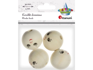 Koraliki drewniane okr�g�e z twarz� O30mm otw�r O6mm naturalne drewno 4szt.