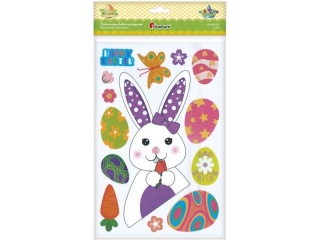 Dekoracje elektrostatyczne zaj�c z tulpanem, pisanki, motyl, marchewka, kwiaty, napis HAPPY EASTER 14szt. TITWLK26