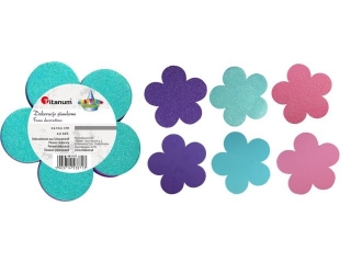 Dekoracje piankowe kwiaty O110mm 2xbrokatowe+2xmatowe z koloru mi�towe, r�owe, fioletowe 12szt. TITWLK26