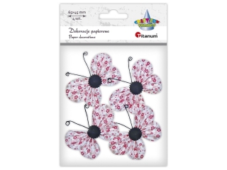 Dekoracje samoprzylepne papierowe motyle 65x45mm białe w drobne róże 4szt. TITWLK26