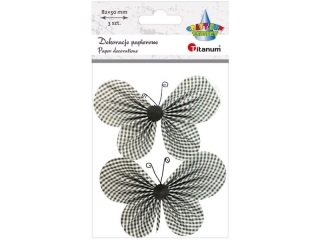 Dekoracje samoprzylepne papierowe motyle 110x74mm białe w szarą kratkę 2szt. TITWLK26