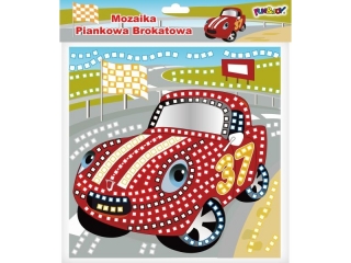 Mozaika piankowa brokatowa AUTO wymiary planszy do wyklejenia: 25x25 cm, stojak na obrazek