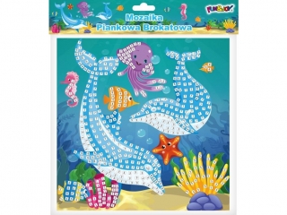 Mozaika piankowa brokatowa DELFINY wymiary planszy do wyklejenia: 25x25 cm, stojak na obrazek