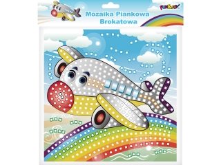 Mozaika piankowa brokatowa SAMOLOT wymiary planszy do wyklejenia: 25x25 cm, stojak na obrazek