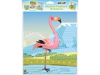Mozaiki piankowe brokatowe ZWIERZ�TA 4 wzory (papuga, flaming, s�o�, hipopotam) wymiary planszy do wyklejenia: 22x26 cm