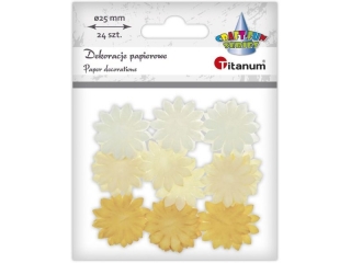 Dekoracje papierowe kwiaty O25mm białe, jasnożółte, jasnopomarańczowe 24szt. TITWLK26