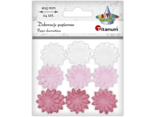Dekoracje papierowe kwiaty O25mm białe, jasnoróżowe, różowe 24szt. TITWLK26