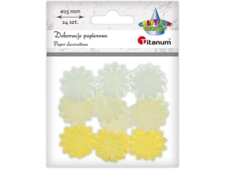 Dekoracje papierowe kwiaty O25mm kremowe, jasnożółte, żółte 24szt. TITWLK26