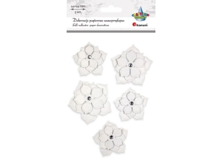 Dekoracje samoprzylepne papierowe 3D kwiaty bia�e z kryszta�kiem 2 rozmiary: 60x58/50x48 5szt. TITWLK26