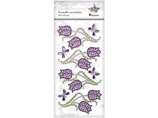 Krysztaki samoprzylepne tulipany 50x92mm, motyle 21x17mm fioletowo-zielono-srebrne 8szt.