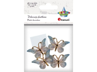 Dekoracje samoprzylepne plastikowe motyle 38x23mm niebiesko-z�ote 4szt. TITWLK26