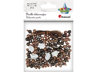 Koraliki plastikowe zestaw do zrobienia bi�uterii tonacja br�zowa pere�ki O8/6/4mm br�zowe, ciemnobr�zowe, koraliki srebrne O6mm, przezroczyste ry� z 