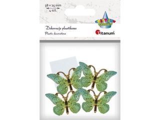Dekoracje samoprzylepne plastikowe motyle 38x23mm zielono-z�ote 4szt. TITWLK26