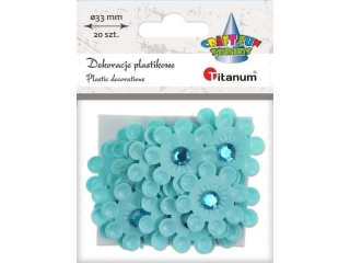 Dekoracje samoprzylepne plastikowe 3D kwiaty O33mm b��kitne z kryszta�kiem 20szt. TITWLK26