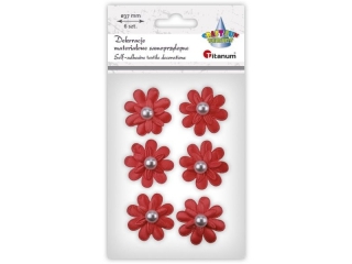 Dekoracje samoprzylepne materia�owe 3D kwiaty O37mm czerwone z pere�k� 6szt. TITWLK26
