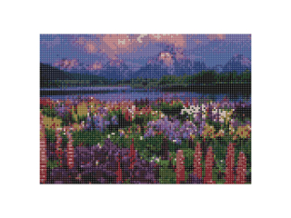 Mozaika diamentowa 5D 40x30cm PEJZA� 1 G�RY, RZEKA I KWIECISTA ��KA pozioma