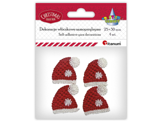 Dekoracje samoprzylepne czapeczki w��czkowe 30x30mm czerwono-bia�e 4szt.