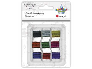 Druciki florystyczne O0, 3mm 3m 9 kolor�w czarny, srebrny, z�oty, miedziany, zielony, fuksjowy, chabrowy, czerwony, fioletowy