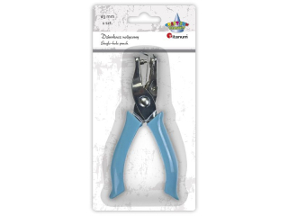 Dziurkacz 1-otworowy metalowy dziurka O3mm, pojemnik na ścinki, gumowana rączka błękitna