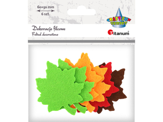 Dekoracje filcowe li�cie klonu 50x60mm br�zowy, czerwony, pomara�czowe, zielone 6szt.