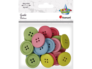 Guziki drewniane okr�g�e O25mm 4 dziurki mix kolor�w pastelowych 25szt.