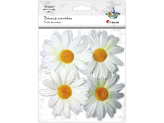 Dekoracje materia�owe margerytki 3D O75mm bia�e na druciku 4szt. TITWLK26