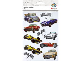 Naklejki papierowe 2 plansze samochody, flagi 22szt.