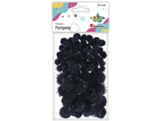 Pompony akrylowe i brokatowe 85szt. mix rozmiarów czarne