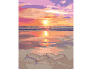 Malowanie po numerach 40x50cm ZACH�D S�O�CA NAD MORZEM SERCA NA PIASKU pionowy