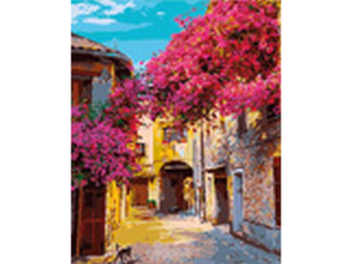 Malowanie po numerach 40x50cm ULICZKA Z KWITN�CYMI DRZEWAMI pionowy