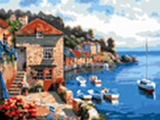 Malowanie po numerach 40x50cm KAMIENNY TARAS NAD MORZEM �R�DZIEMNYM poziomy